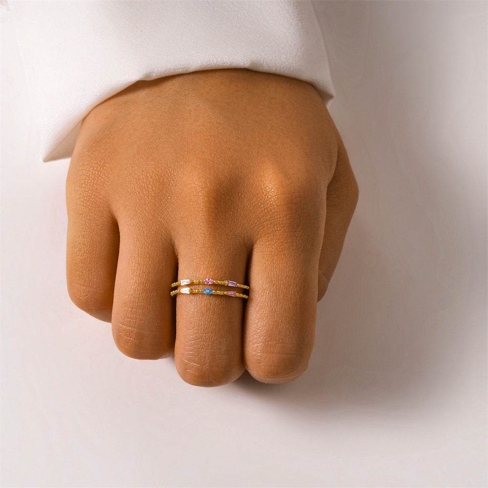 S925 pure silver diamond inlaid luxurious stacked open ring - MOWTE