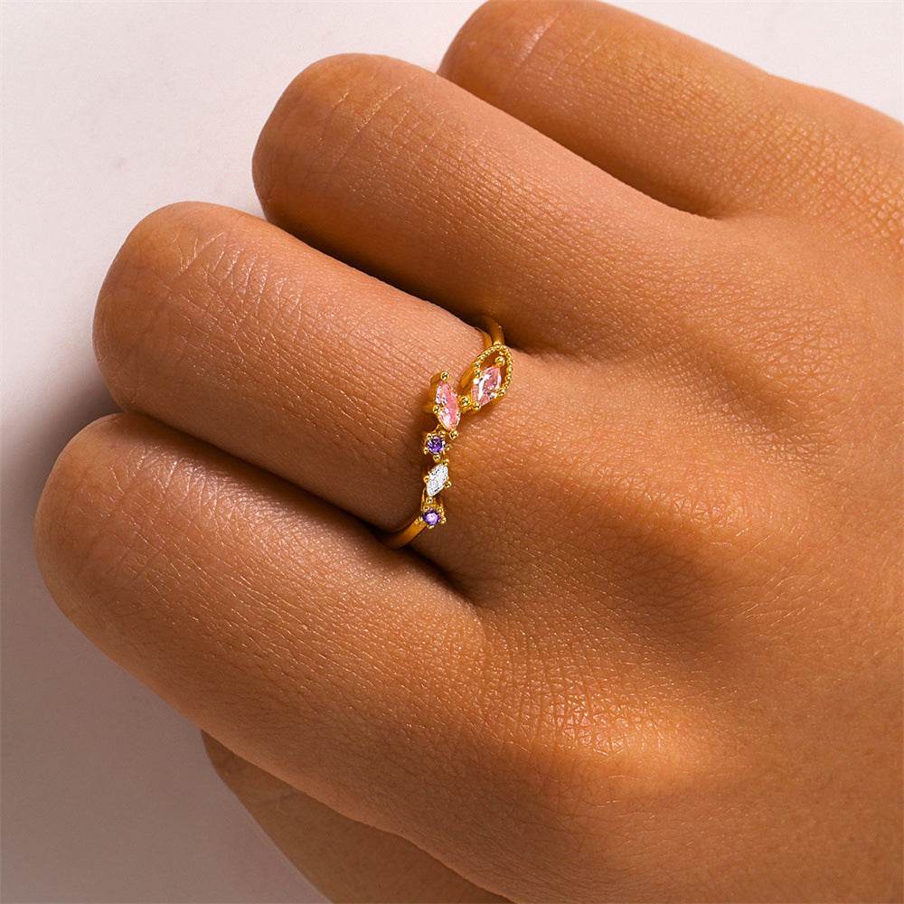 S925 pure silver diamond inlaid luxurious stacked open ring - MOWTE