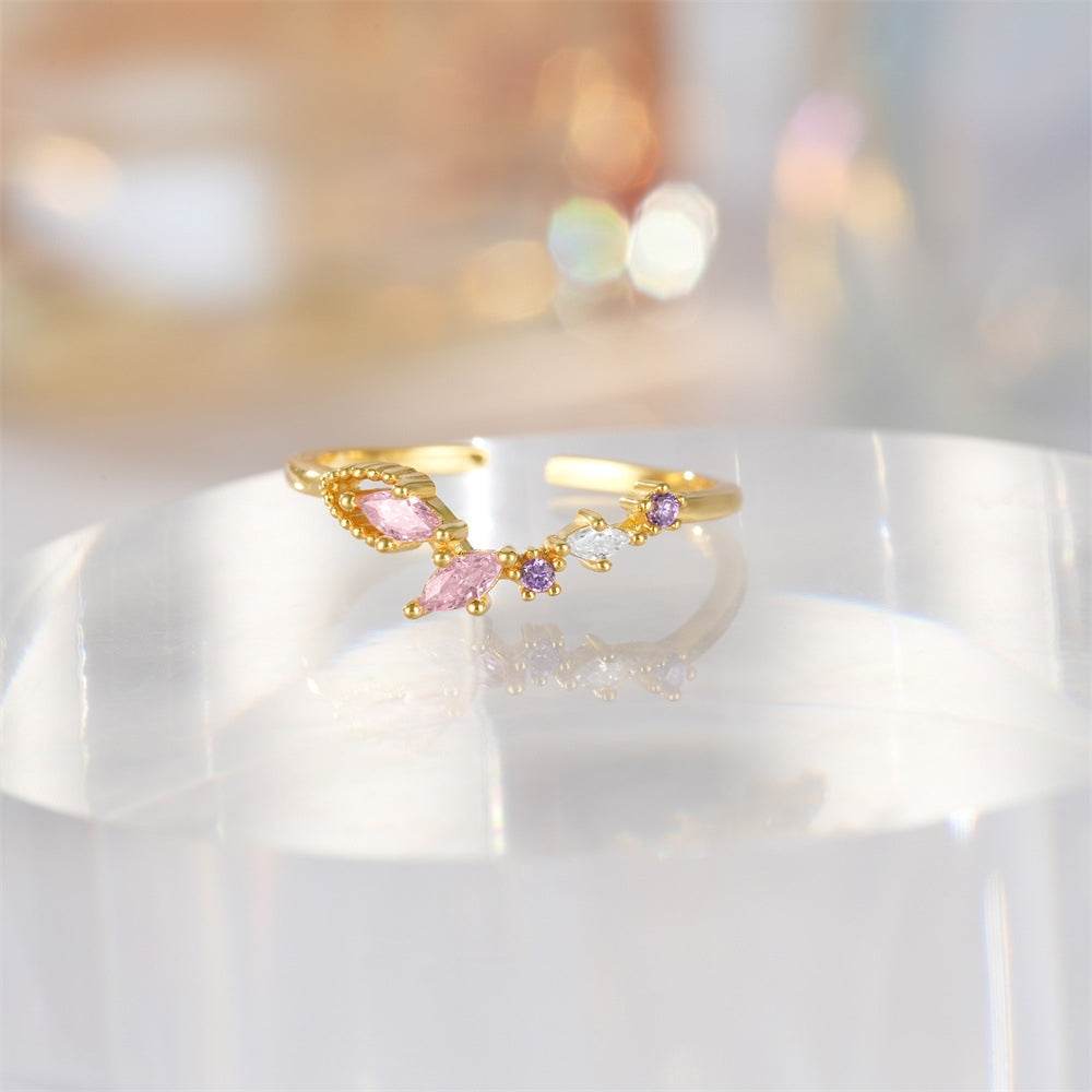 S925 pure silver diamond inlaid luxurious stacked open ring - MOWTE