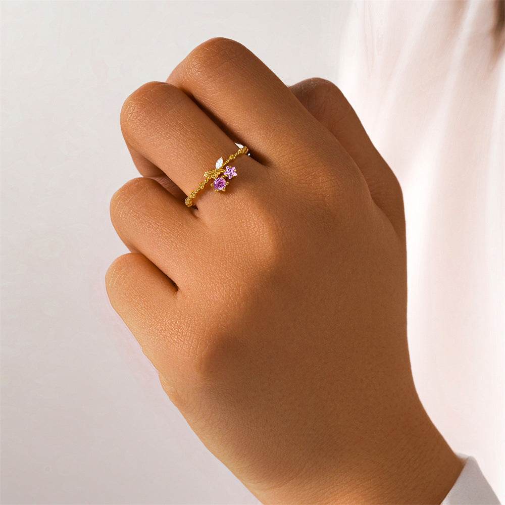 S925 pure silver diamond inlaid luxurious stacked open ring - MOWTE