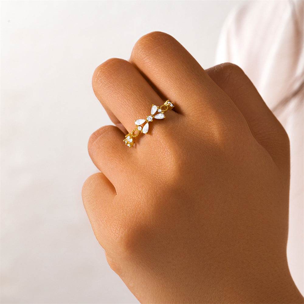 S925 pure silver diamond inlaid luxurious stacked open ring - MOWTE