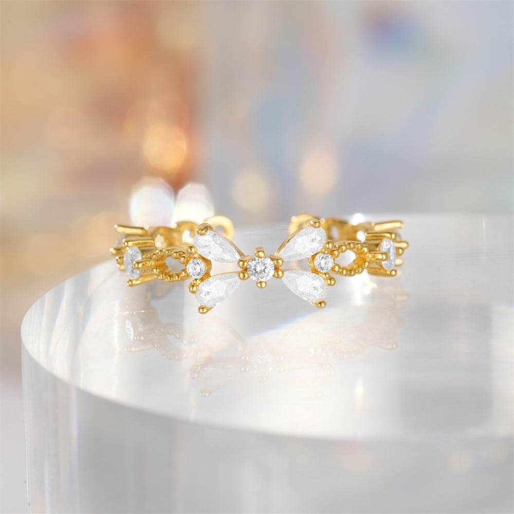 S925 pure silver diamond inlaid luxurious stacked open ring - MOWTE