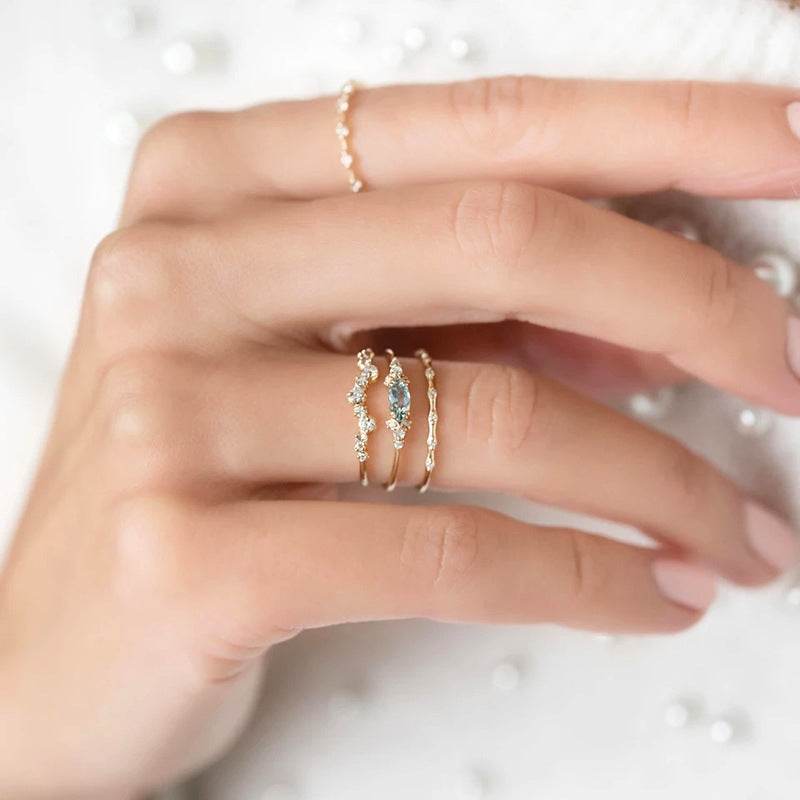 S925 pure silver light luxury sapphire inlaid diamond engagement ring - MOWTE