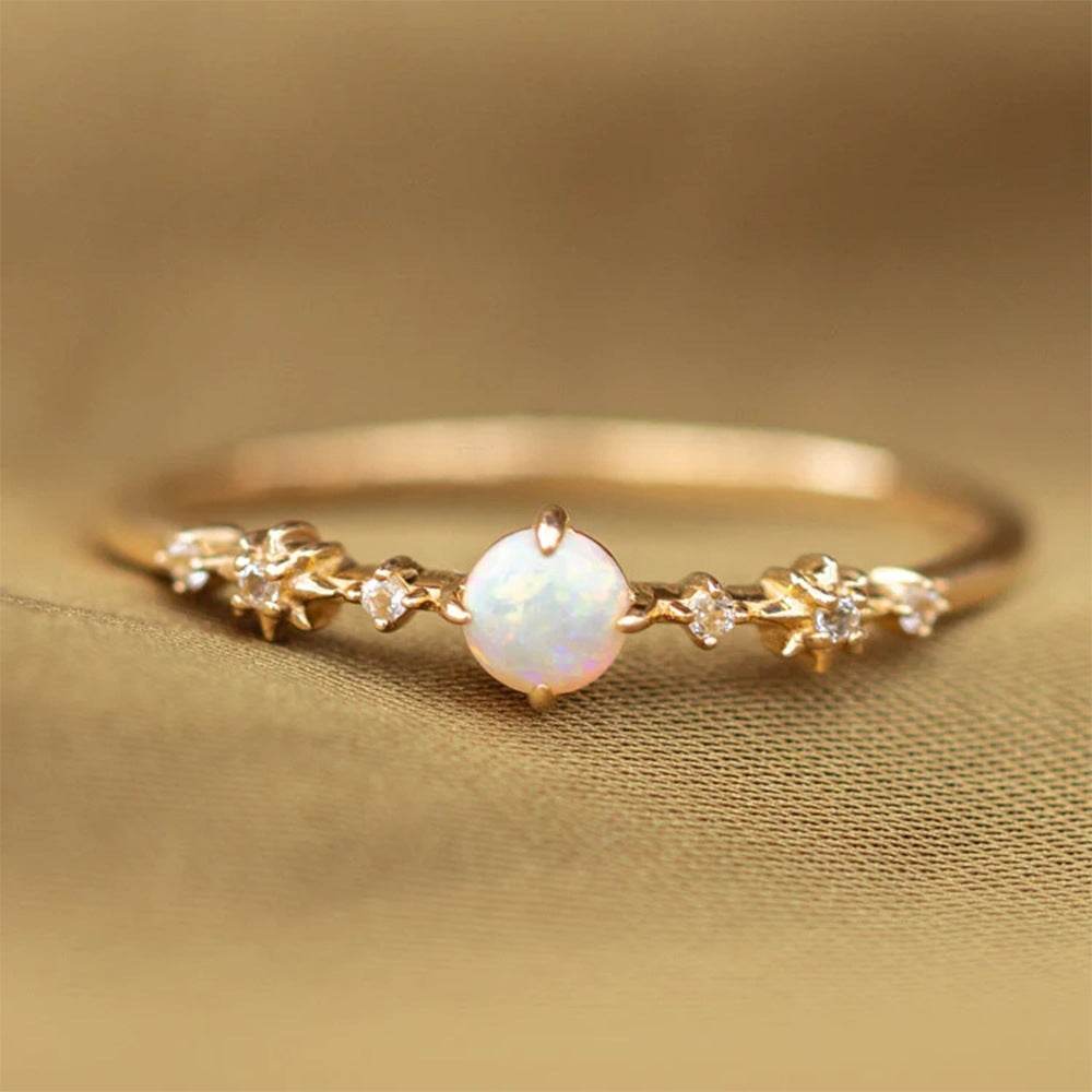 S925 pure silver light luxury opal inlaid diamond engagement ring - MOWTE