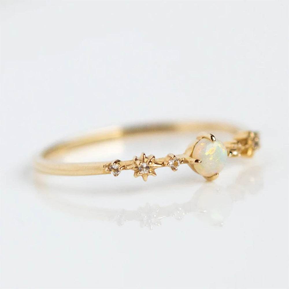 S925 pure silver light luxury opal inlaid diamond engagement ring - MOWTE