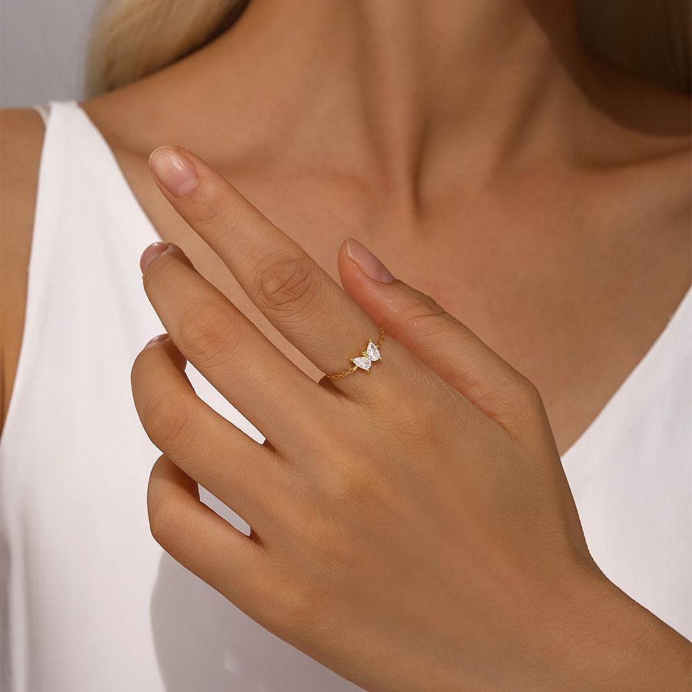 S925 sterling silver droplet diamond super sparkling butterfly chain ring - MOWTE