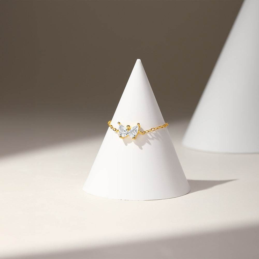 S925 sterling silver droplet diamond super sparkling butterfly chain ring - MOWTE