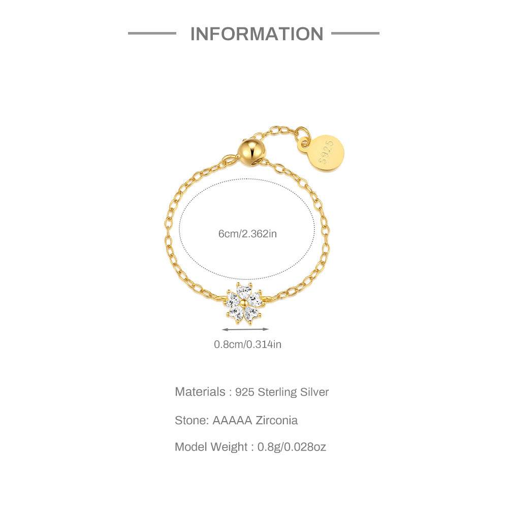 S925 sterling silver droplet diamond super sparkling flower chain ring - MOWTE