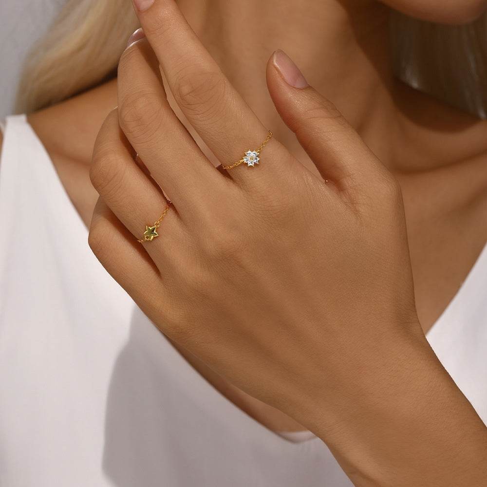 S925 sterling silver droplet diamond super sparkling flower chain ring - MOWTE