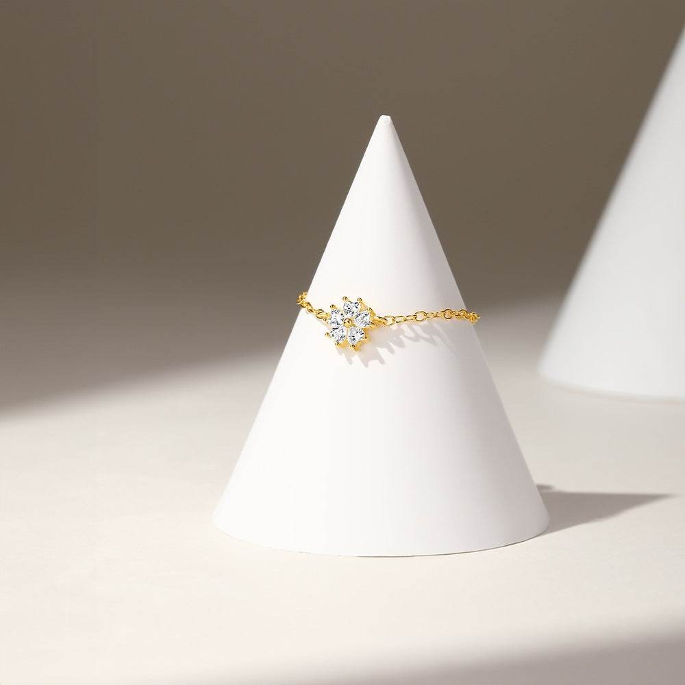 S925 sterling silver droplet diamond super sparkling flower chain ring - MOWTE