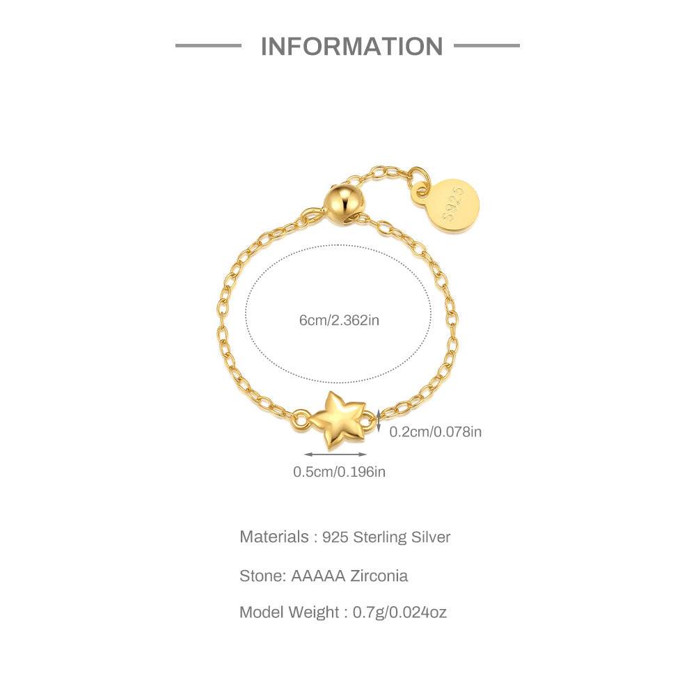 S925 sterling silver droplet diamond super sparkling star chain ring - MOWTE