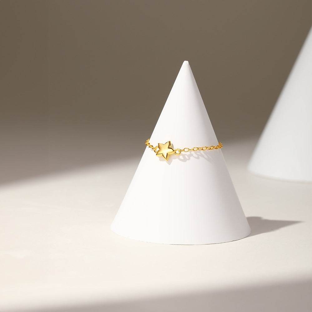 S925 sterling silver droplet diamond super sparkling star chain ring - MOWTE