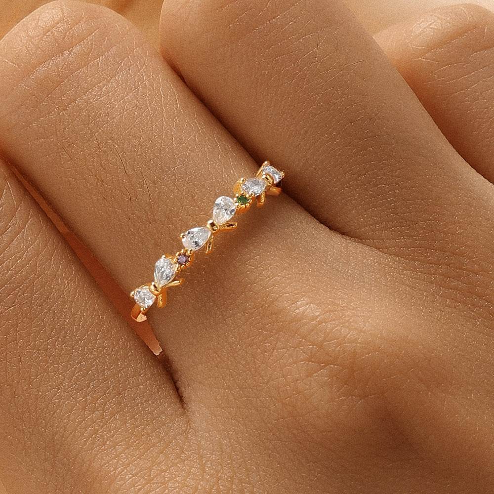 S925 pure silver bow diamond sweet ring luxurious exquisite opening ring - MOWTE