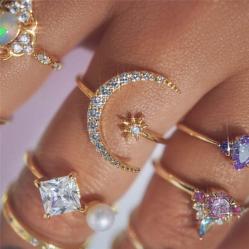 S925 pure silver diamond moonstar ring luxurious opening ring - MOWTE