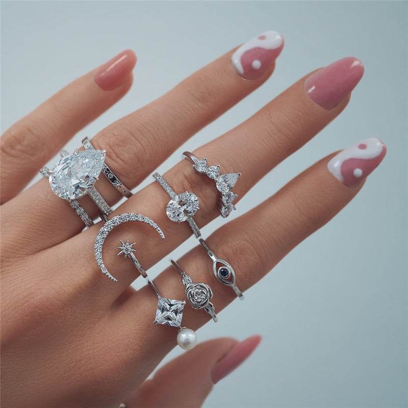 S925 pure silver diamond moonstar ring luxurious opening ring - MOWTE