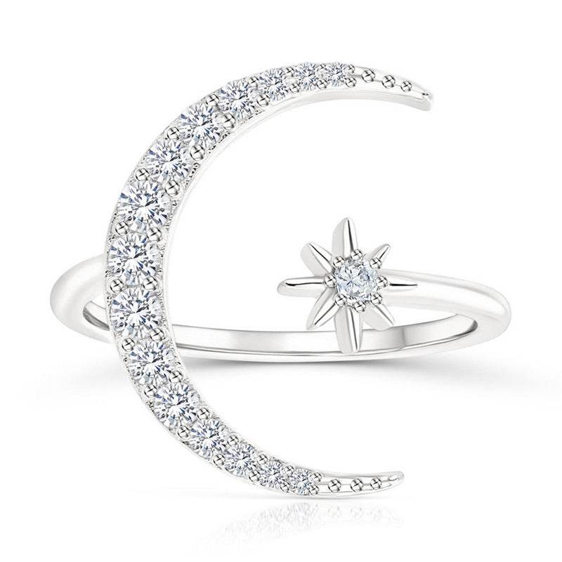 S925 pure silver diamond moonstar ring luxurious opening ring - MOWTE