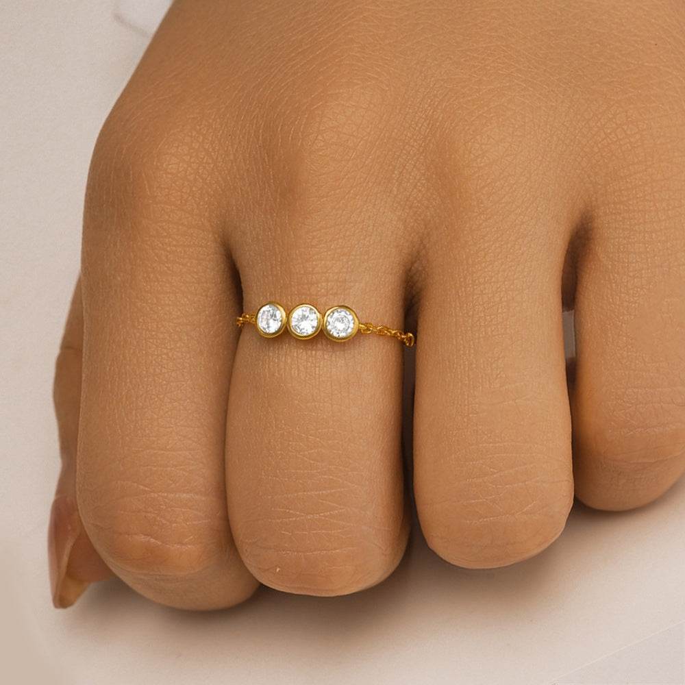 S925 pure silver single row diamond design chain micro inlaid adjustable ring - MOWTE