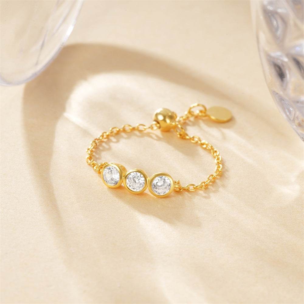 S925 pure silver single row diamond design chain micro inlaid adjustable ring - MOWTE