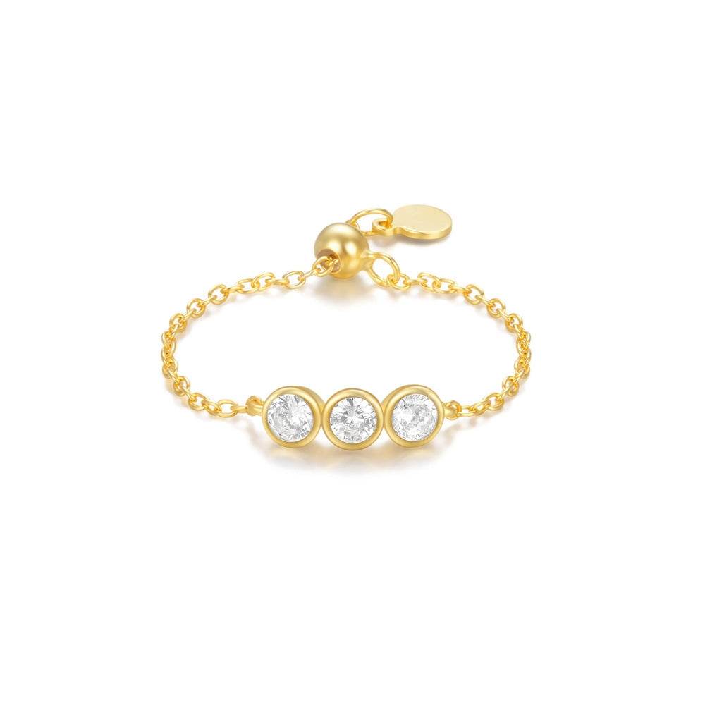 S925 pure silver single row diamond design chain micro inlaid adjustable ring - MOWTE