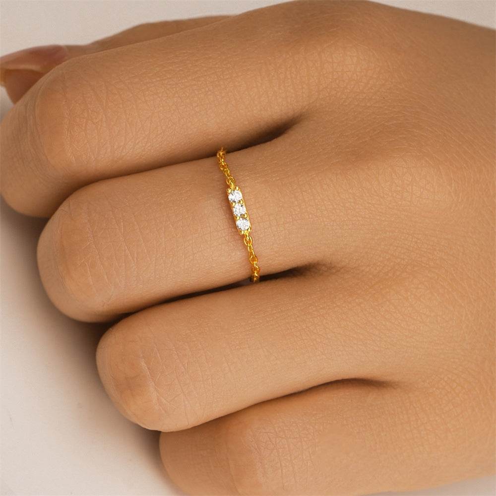 S925 pure silver single row diamond design chain micro inlaid adjustable ring - MOWTE