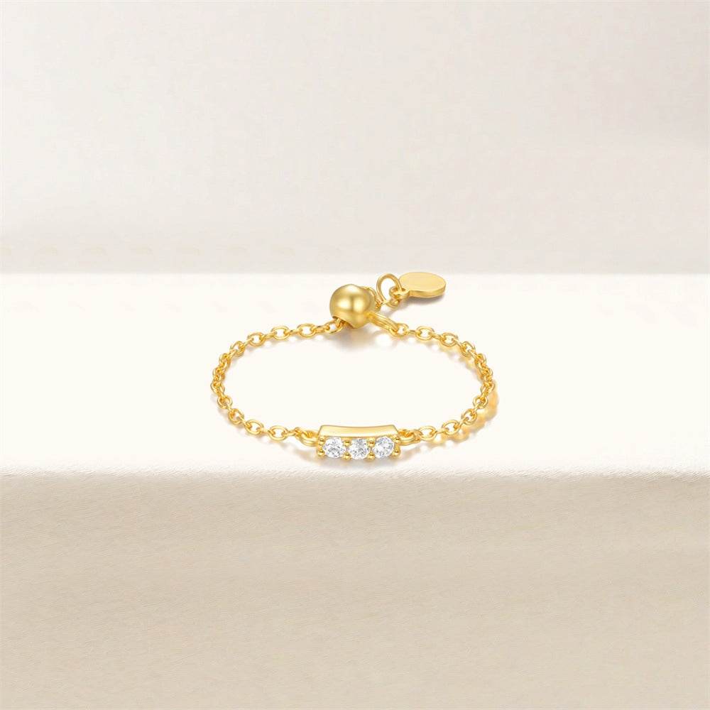 S925 pure silver single row diamond design chain micro inlaid adjustable ring - MOWTE