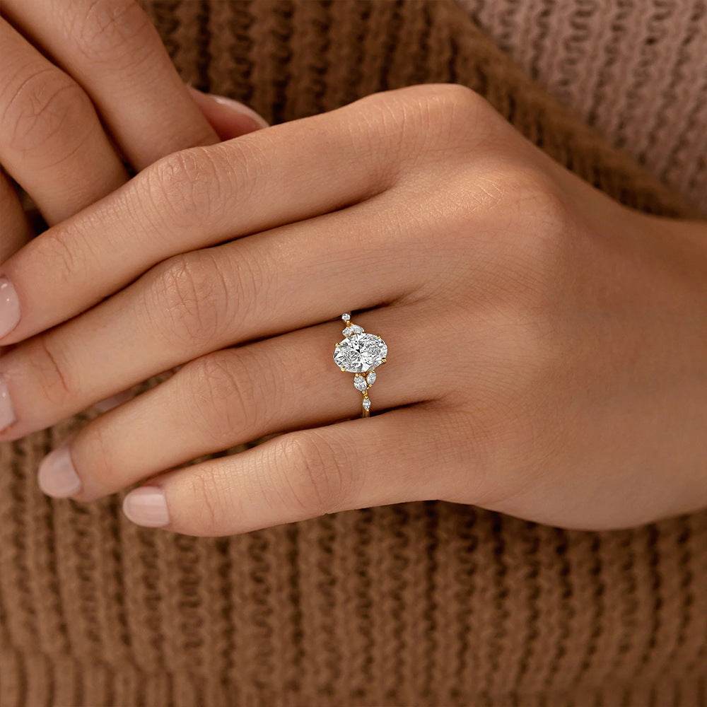 S925 sterling silver egg shaped diamond carat super sparkling diamond wedding engagement ring - MOWTE