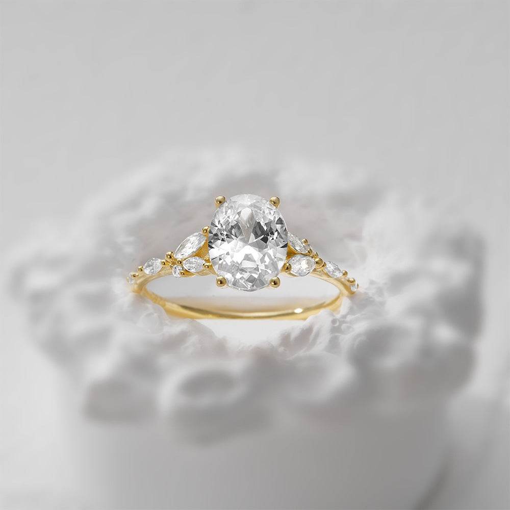 S925 sterling silver egg shaped diamond carat super sparkling diamond wedding engagement ring - MOWTE