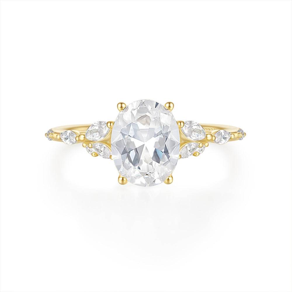 S925 sterling silver egg shaped diamond carat super sparkling diamond wedding engagement ring - MOWTE