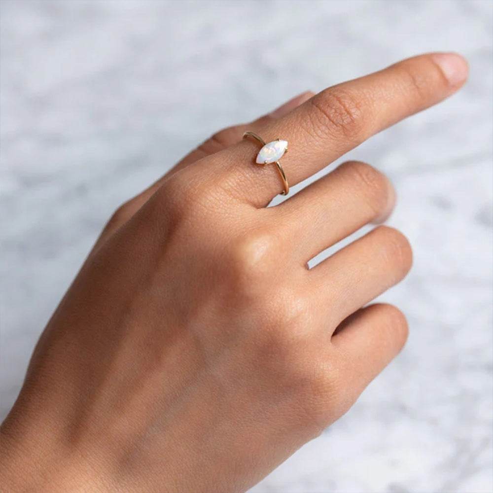 S925 Pure Silver Four Claw Set Opal Stone Ring - MOWTE