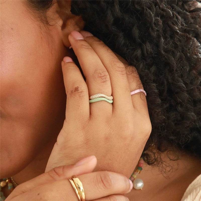 S925 Pure Silver Creative Wave Zircon Ring - MOWTE