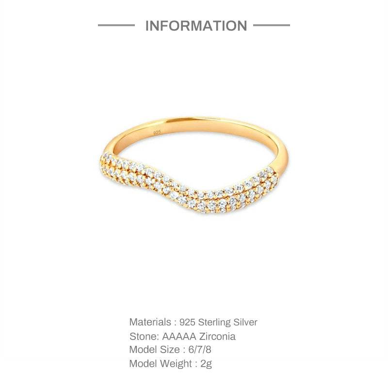 S925 Pure Silver Creative Wave Zircon Ring - MOWTE
