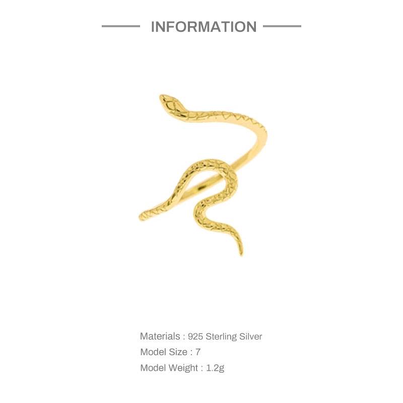S925 Pure Silver Smooth Small Serpentine Trendy 18K Gold Open Ring - MOWTE