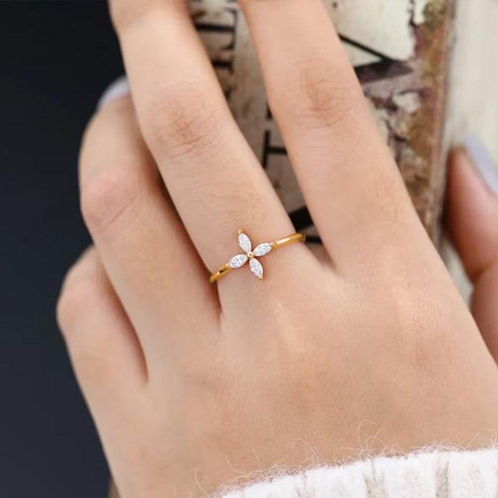 S925 silver gold-plated zircon flower shaped opening women's ring - MOWTE