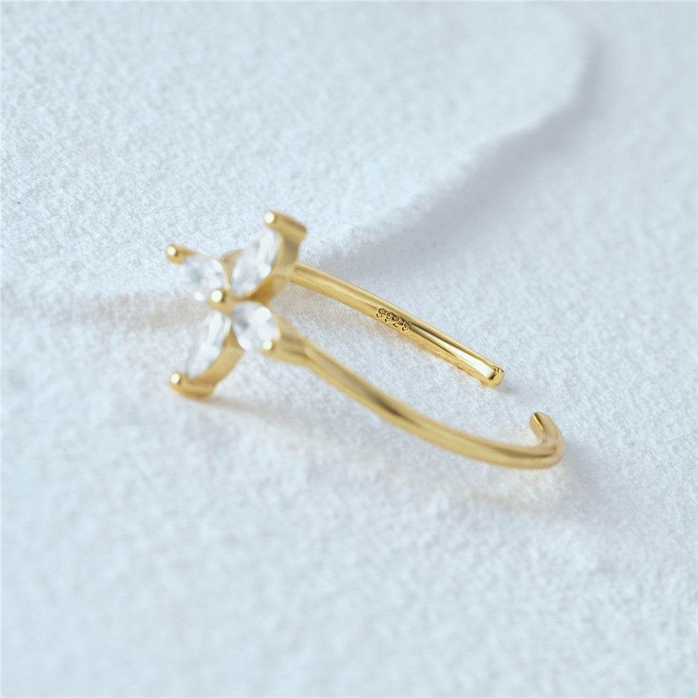 S925 silver gold-plated zircon flower shaped opening women's ring - MOWTE