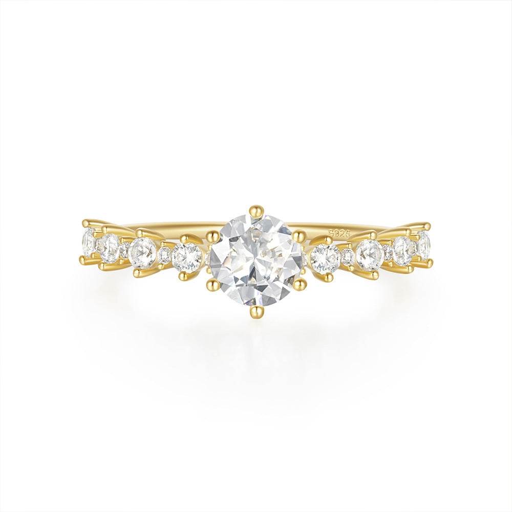 S925 sterling silver classic six claw carat diamond studded engagement ring - MOWTE