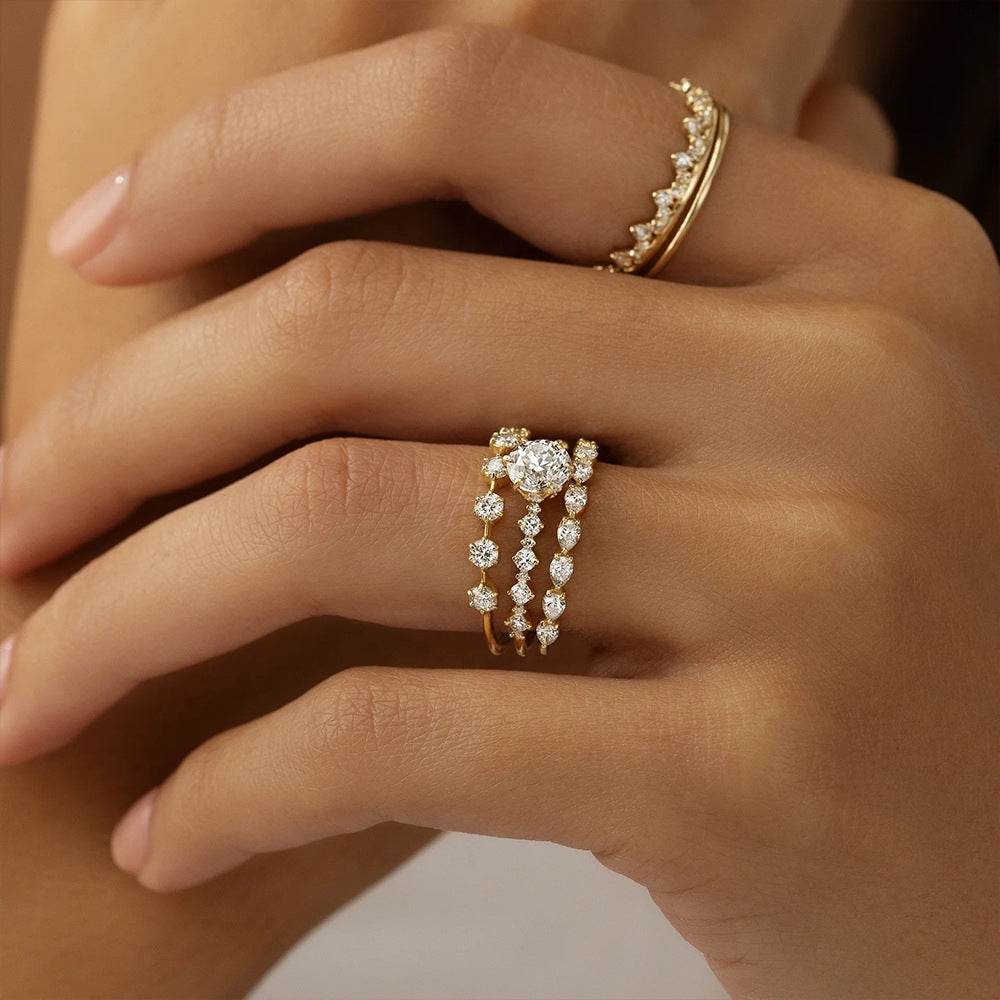 S925 sterling silver classic six claw carat diamond studded engagement ring - MOWTE