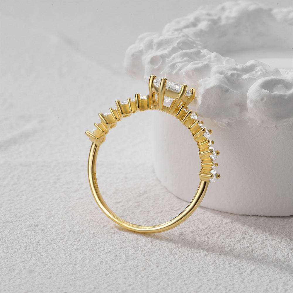 S925 sterling silver classic six claw carat diamond studded engagement ring - MOWTE