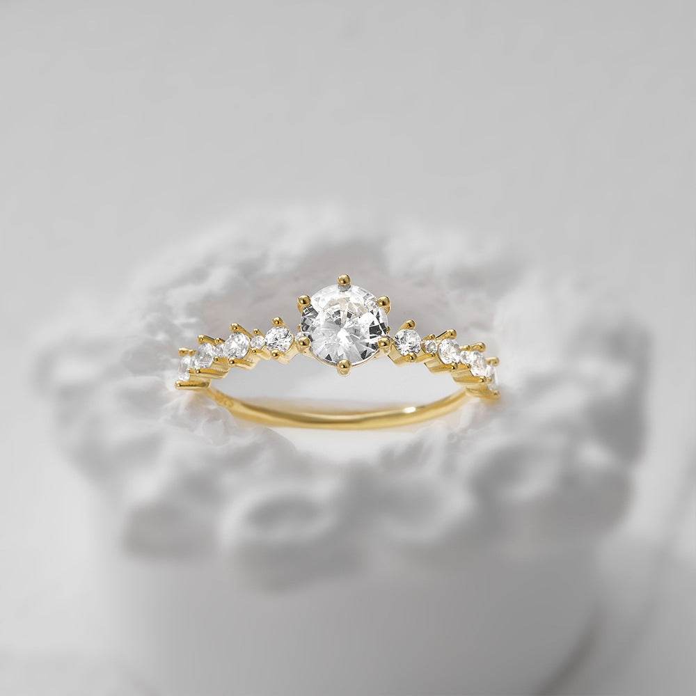 S925 sterling silver classic six claw carat diamond studded engagement ring - MOWTE