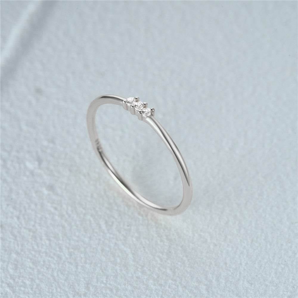 925 sterling silver minimalist three diamond base stackable ring - MOWTE