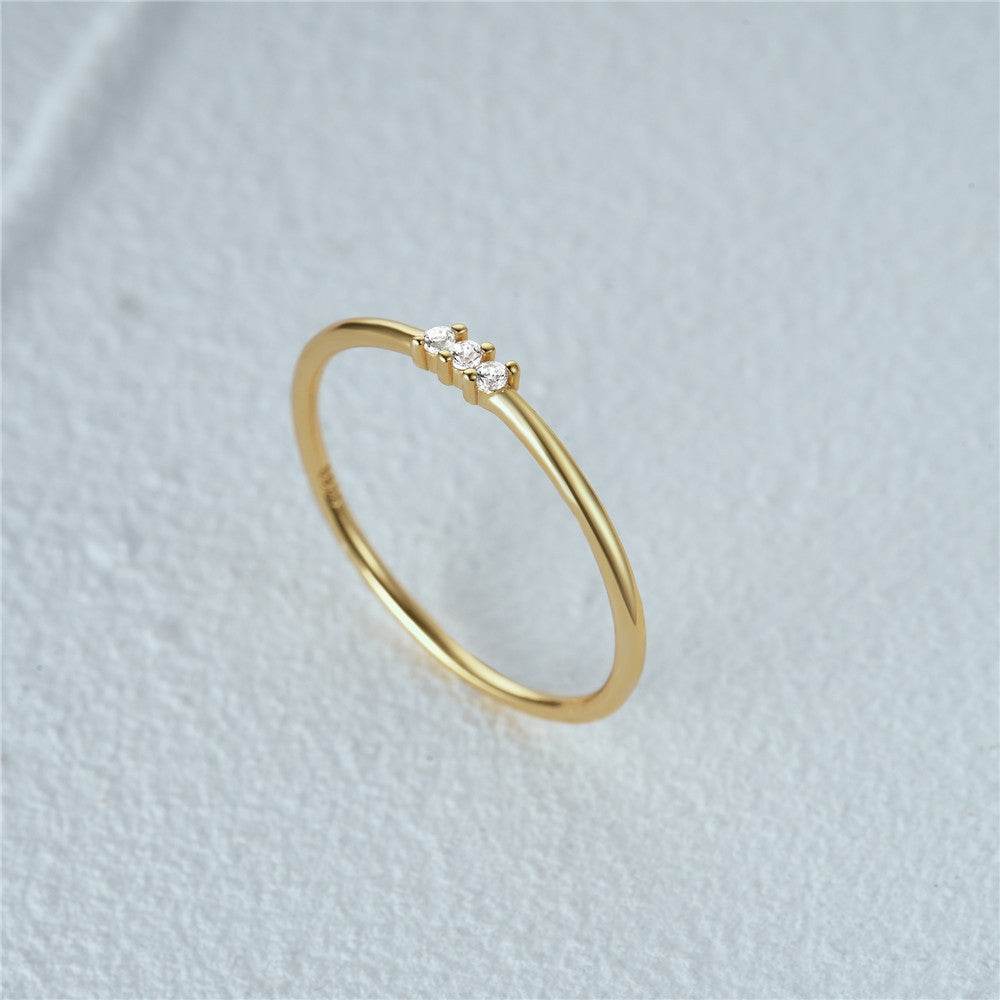 925 sterling silver minimalist three diamond base stackable ring - MOWTE