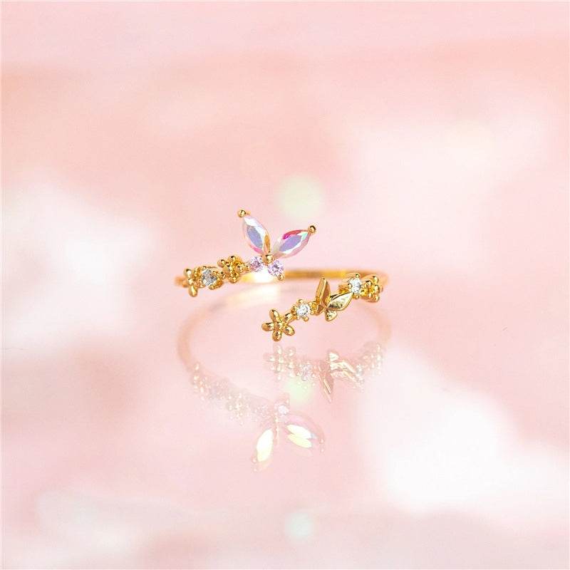 S925 pure silver square diamond light luxury diamond inlaid butterfly ring - MOWTE