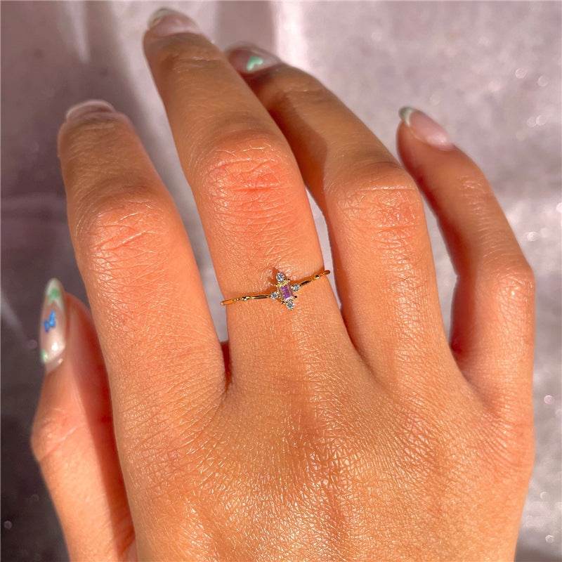 S925 pure silver square diamond light luxury diamond inlaid butterfly ring - MOWTE