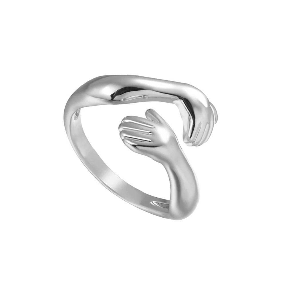 S925 sterling silver hand palm embrace joint ring - MOWTE