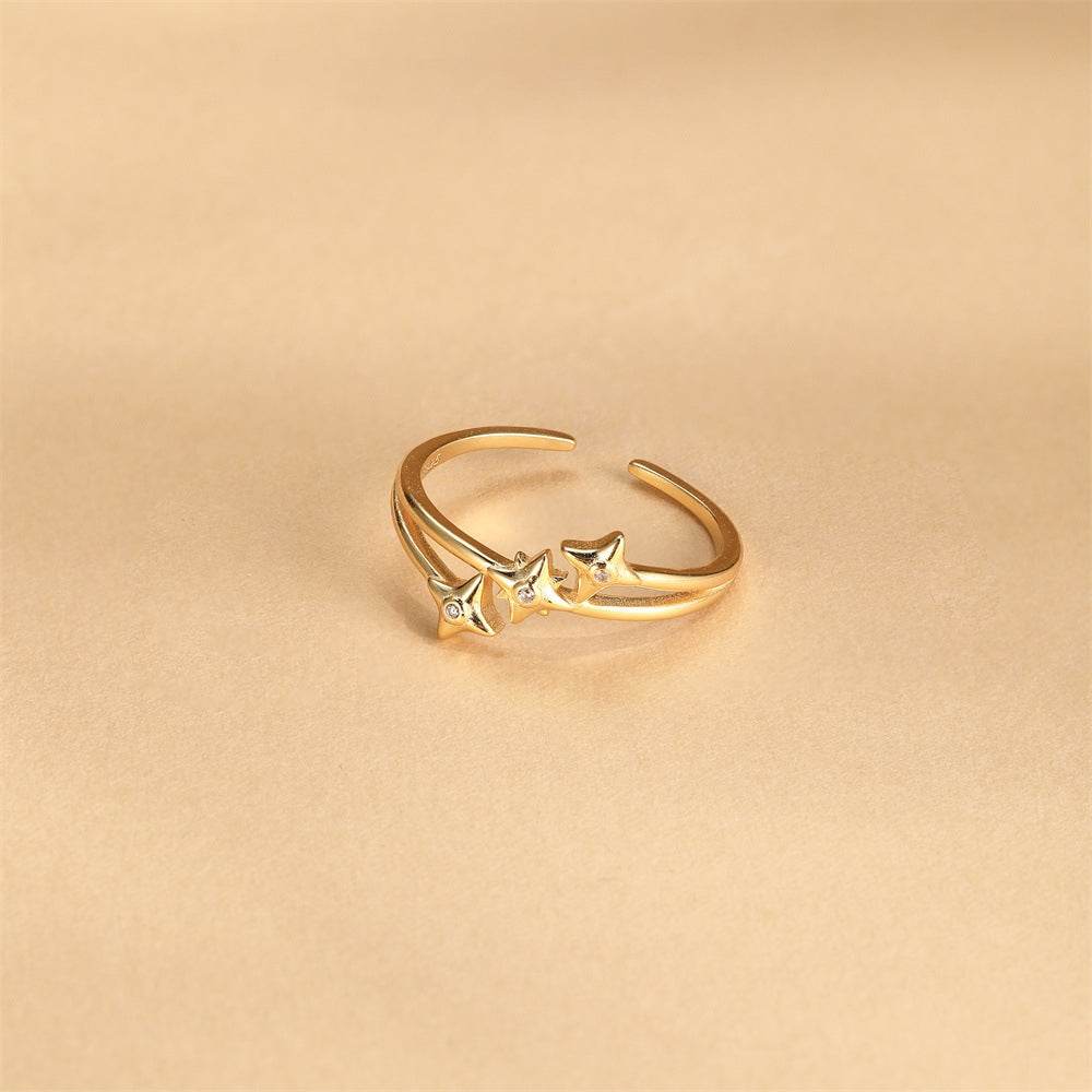 S925 Pure Silver Diamond Set Creative Star Open Ring - MOWTE