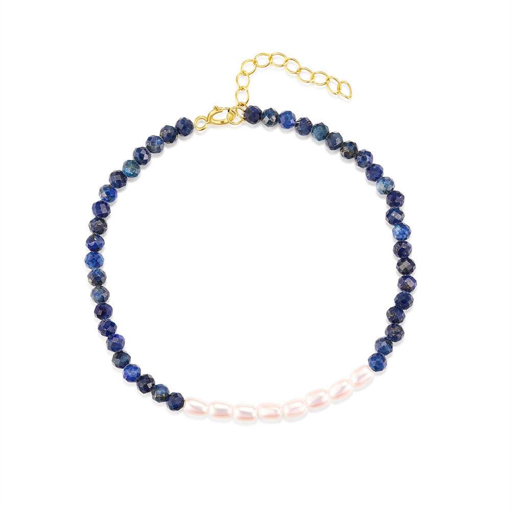 S925 sterling silver pearl blue gold stone retro bracelet - MOWTE