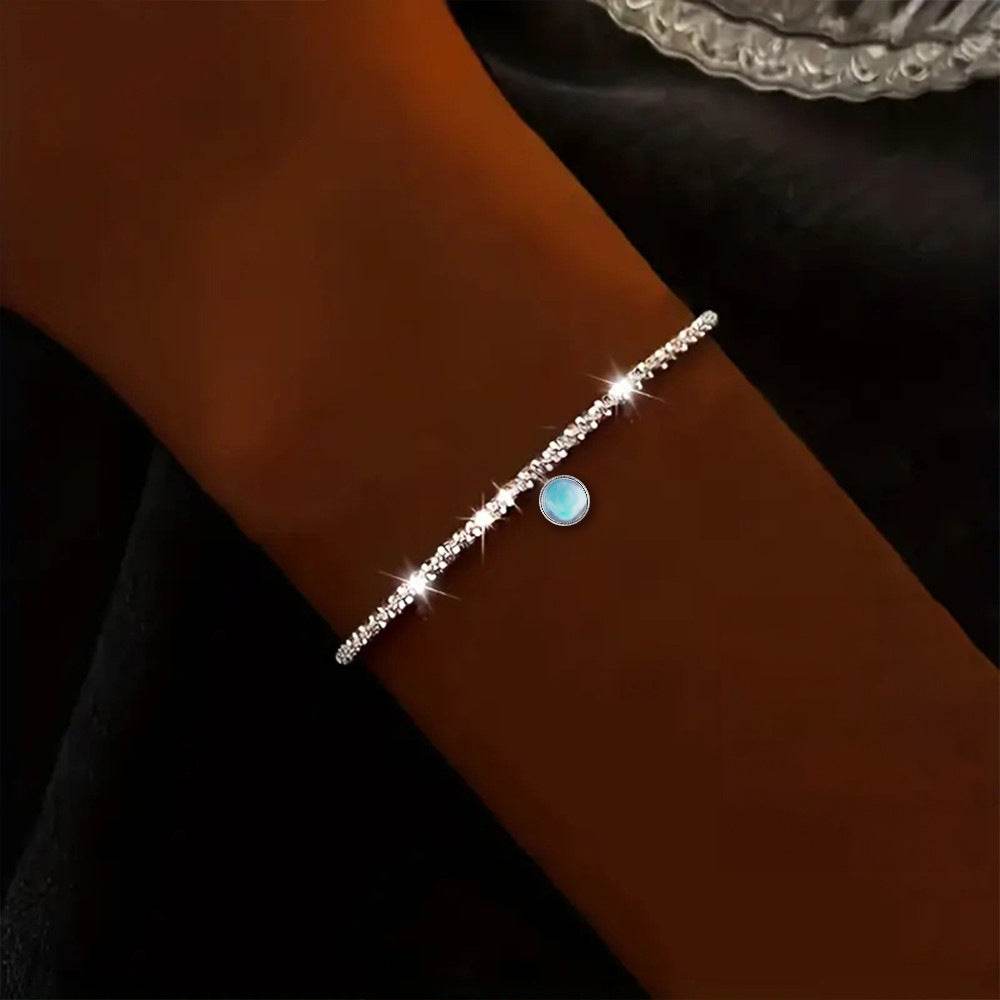 S925 sterling silver cauliflower chain bracelet with luxurious starry sky and moonlight gemstones - MOWTE