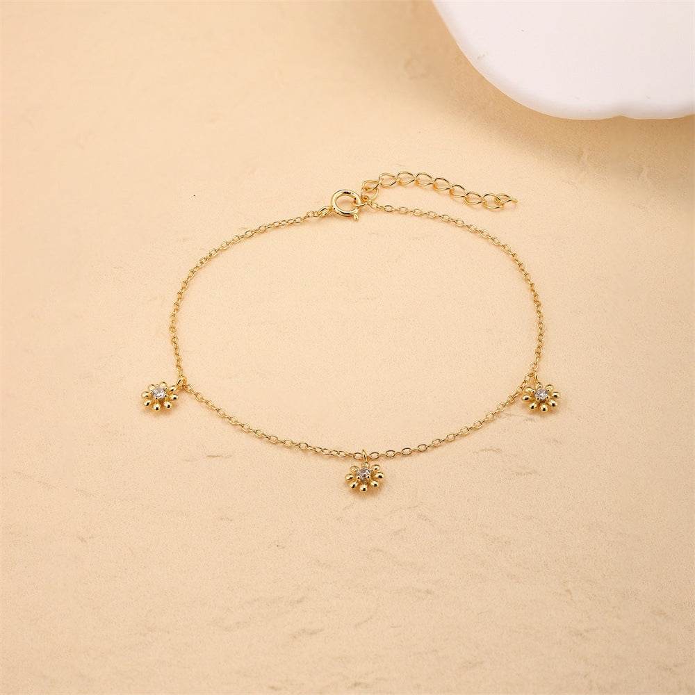 S925 sterling silver small flower petal pendant countryside style diamond inlaid bracelet - MOWTE