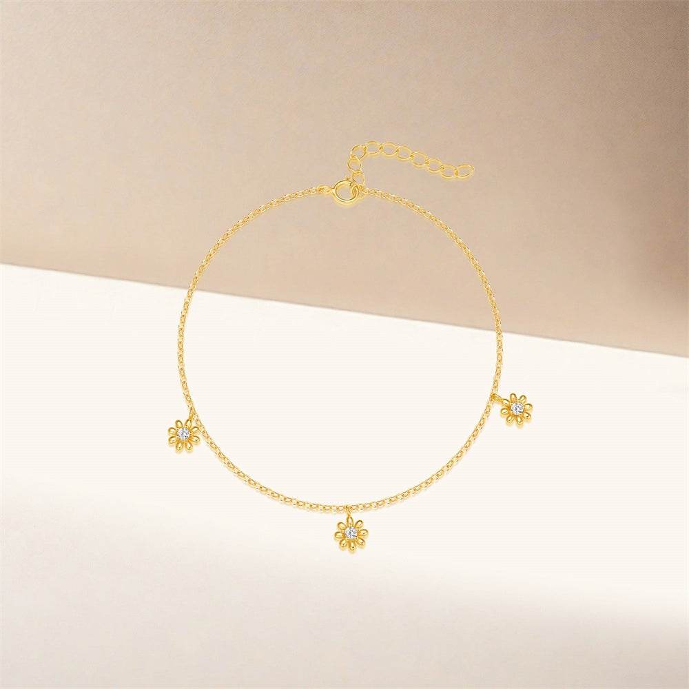 S925 sterling silver small flower petal pendant countryside style diamond inlaid bracelet - MOWTE