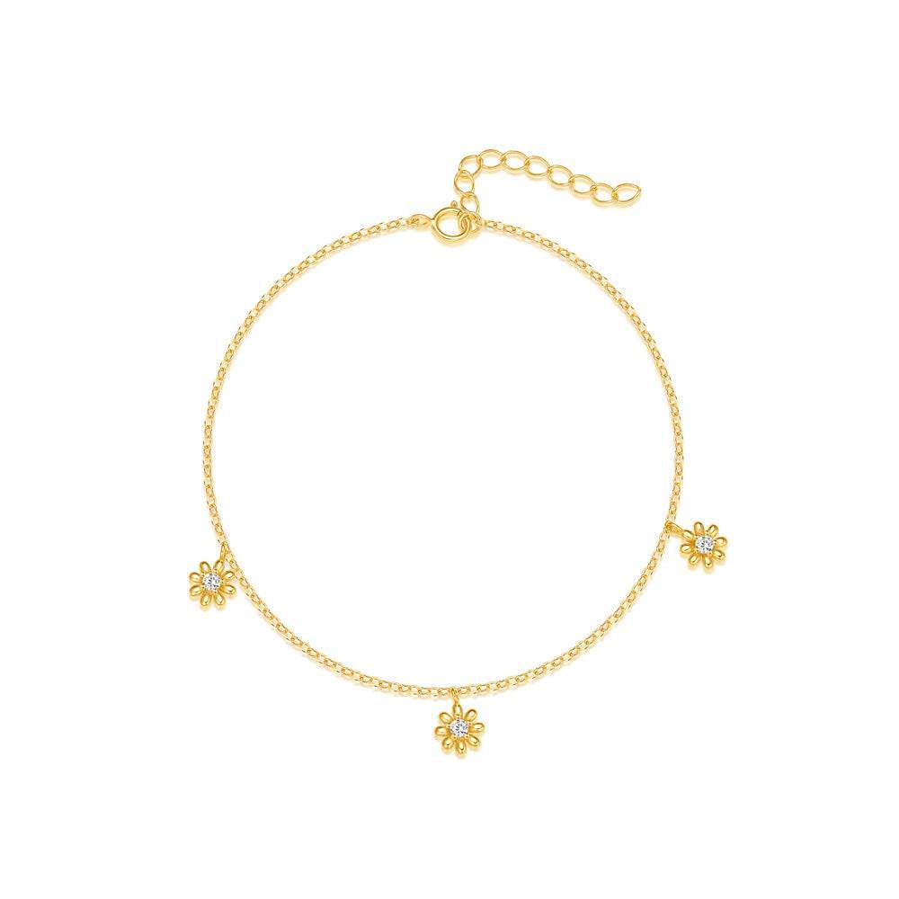 S925 sterling silver small flower petal pendant countryside style diamond inlaid bracelet - MOWTE