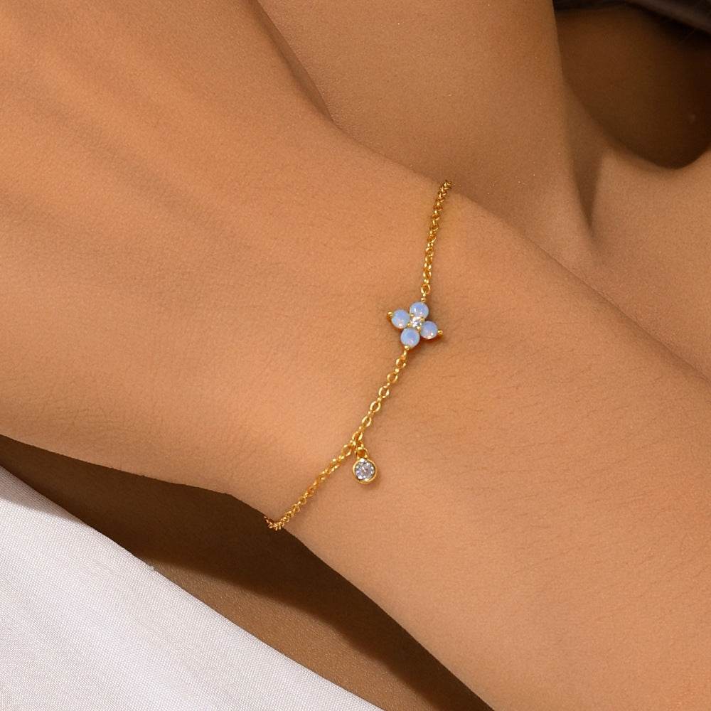 S925 Silver Blue Opal Lucky Clover Bracelet - MOWTE